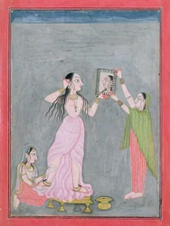 Dame på toilettet, Mankot, ca.1730